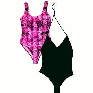 Fashion Nova one piece Shirt Bundle Both Size small Pink leopard spots, Black